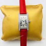 Swiss Quartz Cartier Tank Americaine Replica Watches Silver Diamond Case